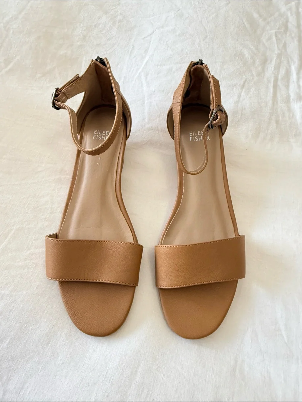Eileen Fisher | Women's 9.5 | Mara Ankle Tumbled Honey Leather Wedge Sandal